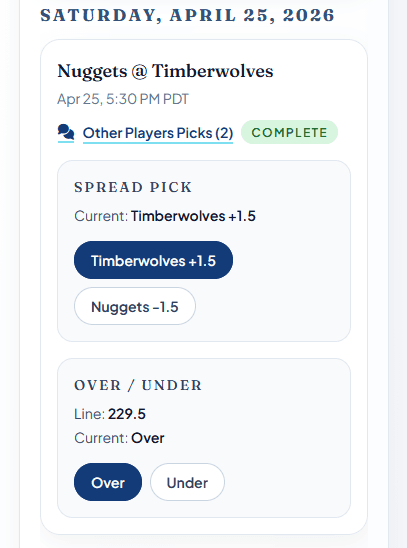 Spreadbook game description: Make a pick for the spread and point line
